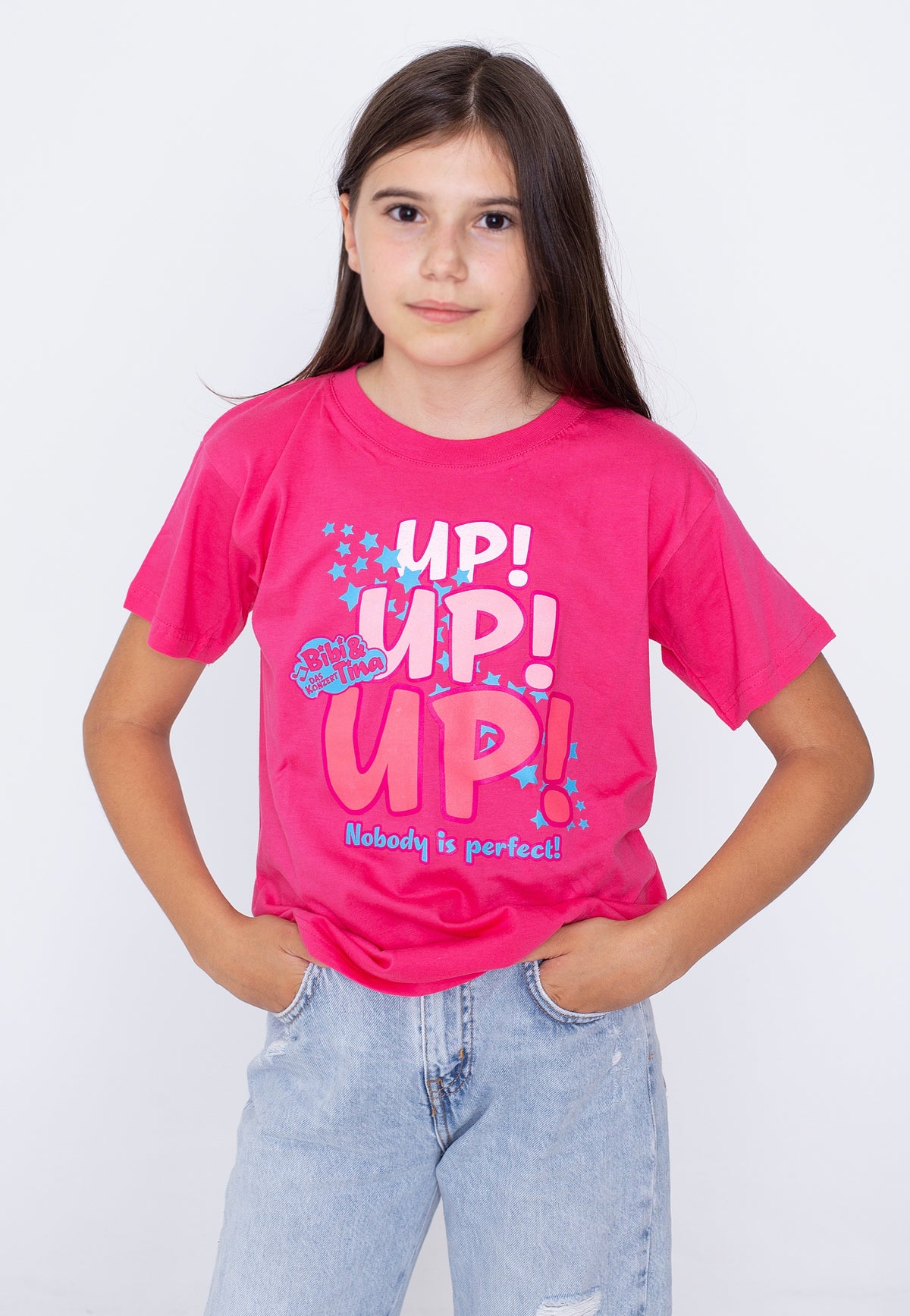 Bibi & Tina Up! Up! Up! Nobody Is Perfect! Pink Kids T-Shirt